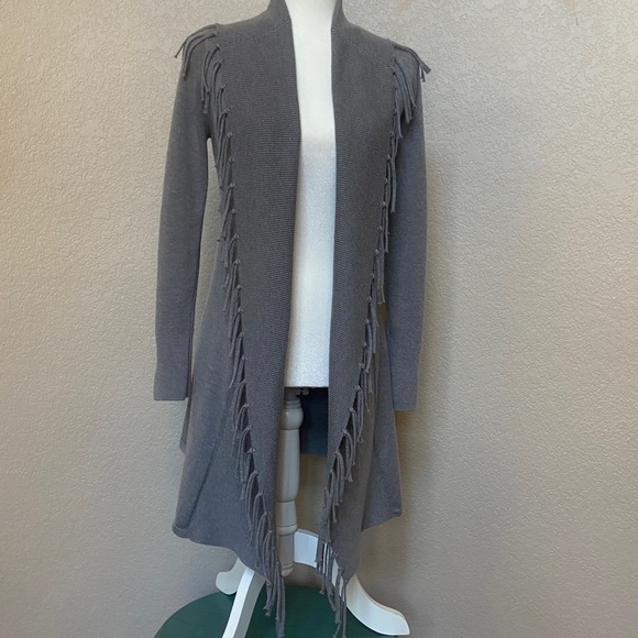 White House Black Market Sweaters - 2/$20* White House Black Market Gray Fringe Cardigan, size Small